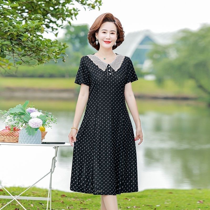 Summer Clothing Over 60 - Modisches Sommer-Maxikleid, elastisch, lässig, Umstands-Midirock, schlankmachend,