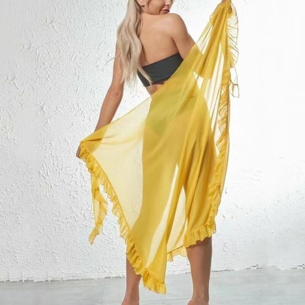 Sarong Pareo Wrap - Wickelschal mit Rüschendesign, Einfarbiger Sarong aus