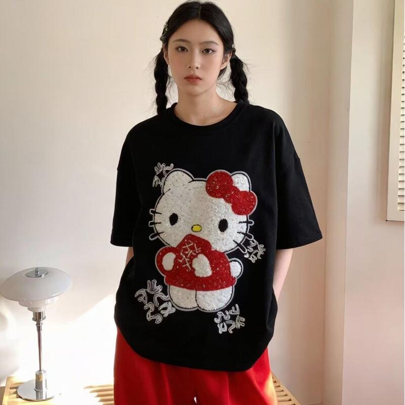 Summer Clothing Cheap - Niedliches Kurzarm-T-Shirt mit Hello Kitty-Motiv, Neuer