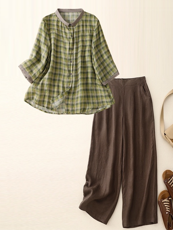Summer Clothing Over 60 - Baumwoll-Leinen-Set Sommer Slim Fit Casual Rundhals