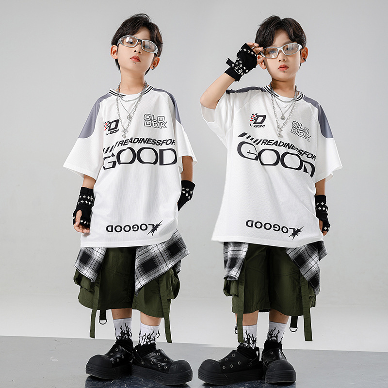 Summer Green Clothing - Kinder K-Pop Hip-Hop Kleidung Weißes T-Shirt
