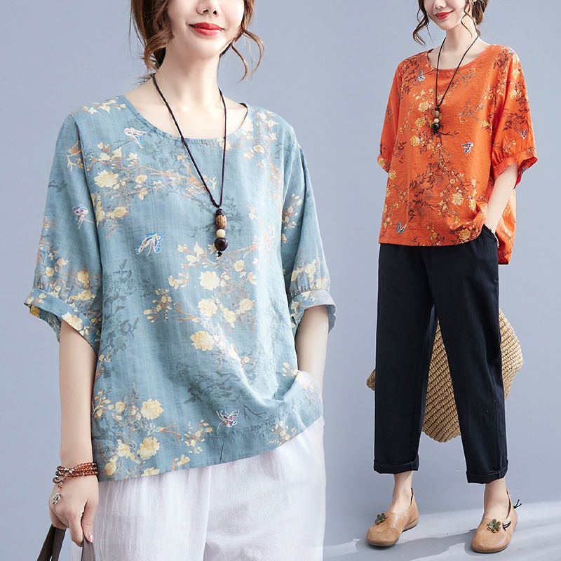 Summer Clothing Over 60 - Sommerliches neues Baumwoll-Leinen-T-Shirt für Damen mit