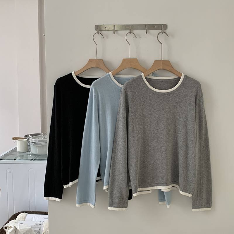 Summer Clothing Cheap - 100% Baumwolle Damen O-Ausschnitt Farbblockierung Langarm-Shirt