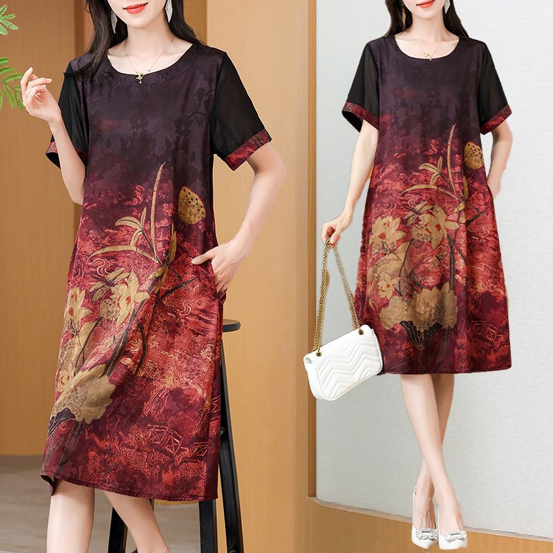 Summer Clothing Over 60 - Elegantes, mittellanges bedrucktes Kleid im Mommy-Stil,