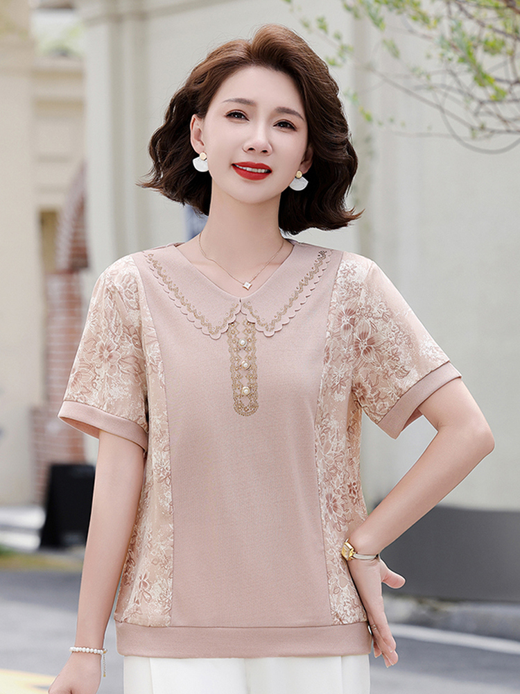 Summer Clothing Over 60 - Modisches Sommer-Strickshirt mit Kurzarm und Kragen,