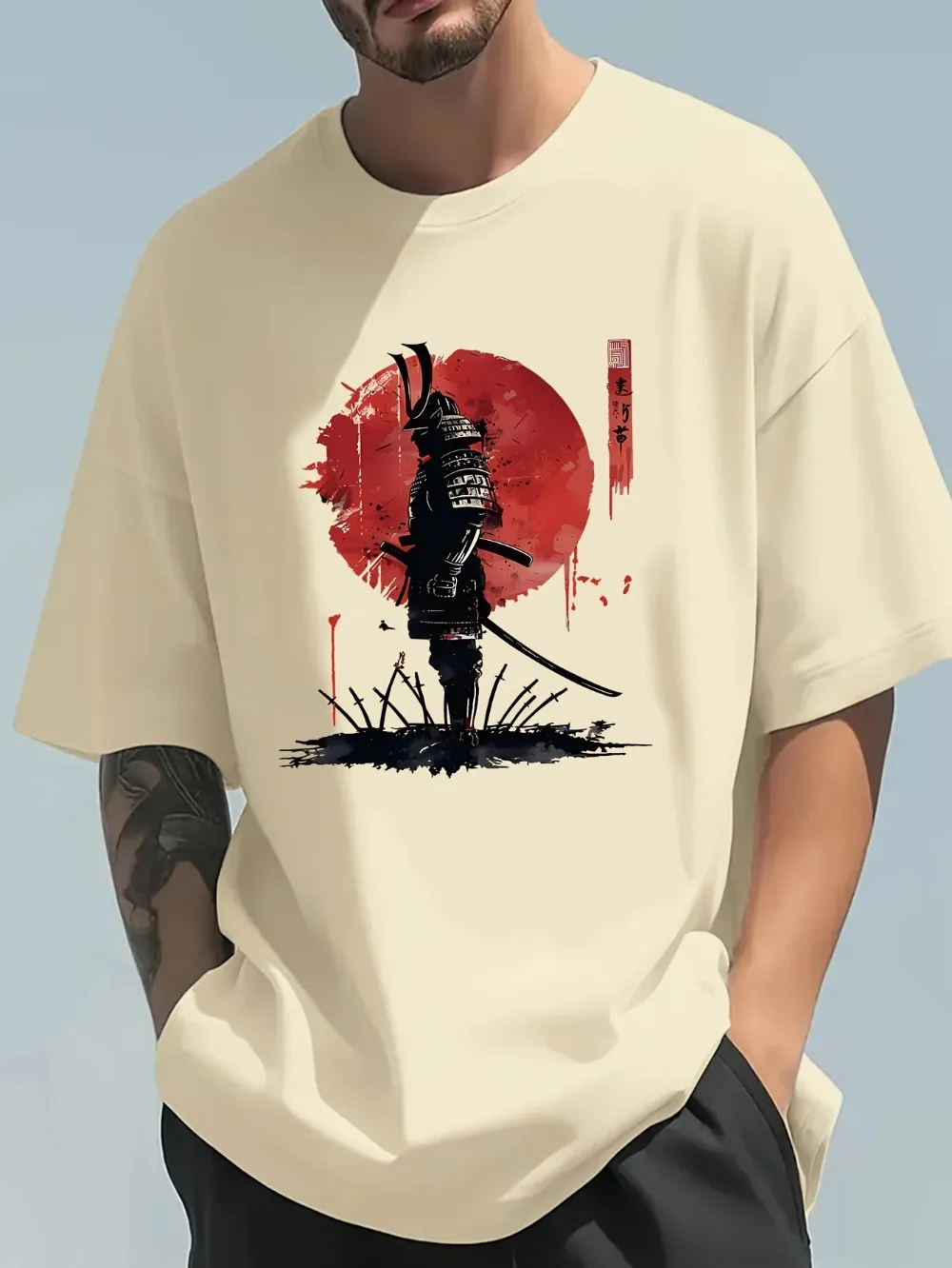 Japanese Summer Clothing Men - Modisches, lässiges, lockeres japanisches Samurai-Muster, 3D-Druck,