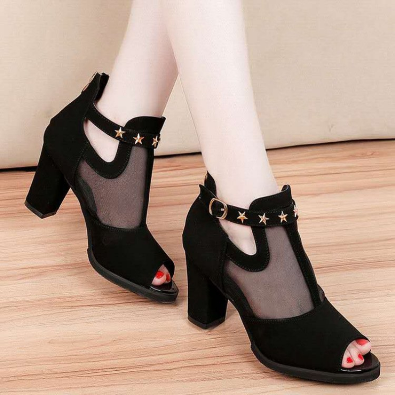Summer Clothing Office - Mesh Peep Toe Blockabsatz Damen Sandalen