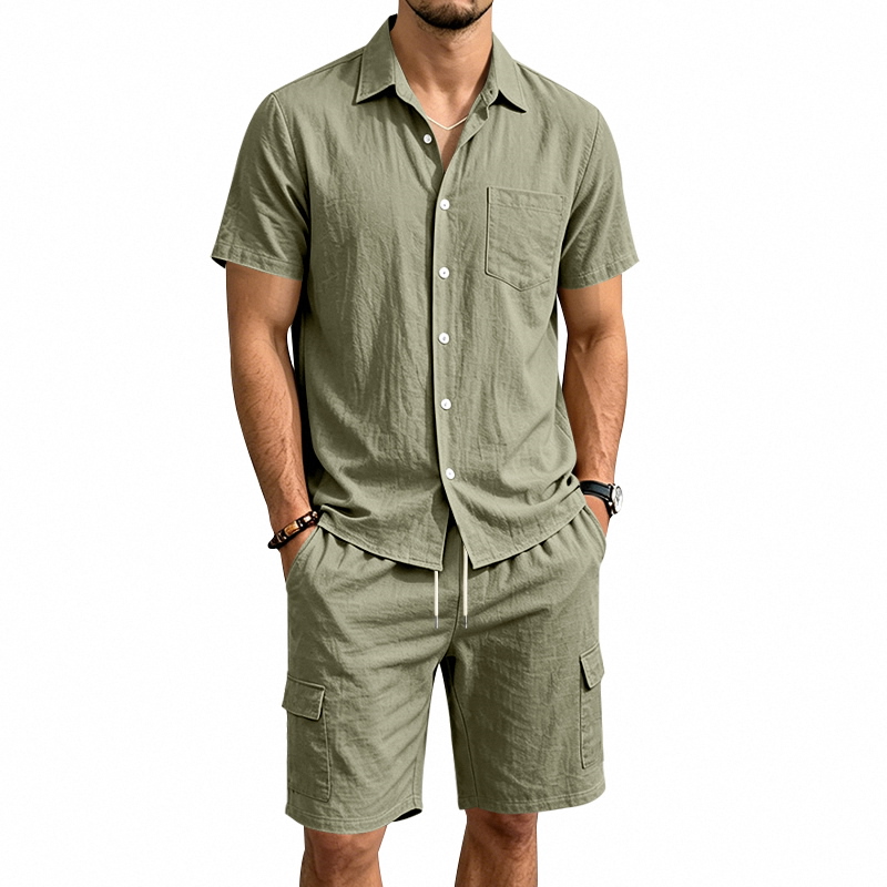 Summer Outdoor Clothing - Herren Sommer Amerikanisches Leinen Zweiteiler Set