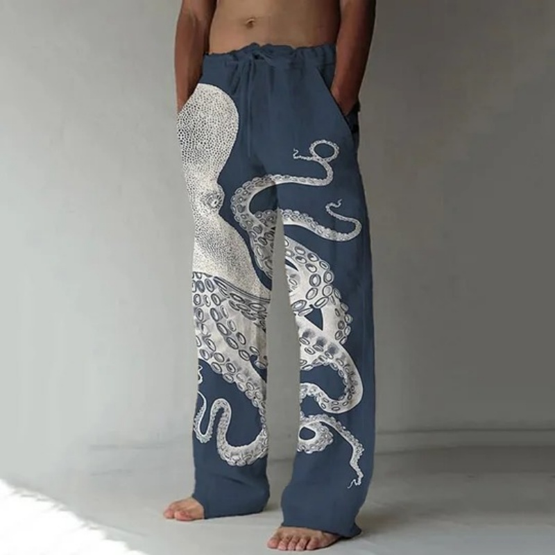 Japanese Summer Clothing Men - Japanische Kunst, Oktopus, Grafik, bedruckt, Freizeithose,