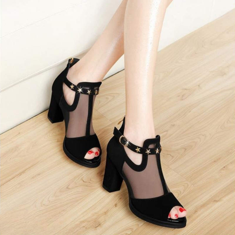 Mesh Peep Toe Blockabsatz Dame – Summer Clothing Office Bewertung und Preis