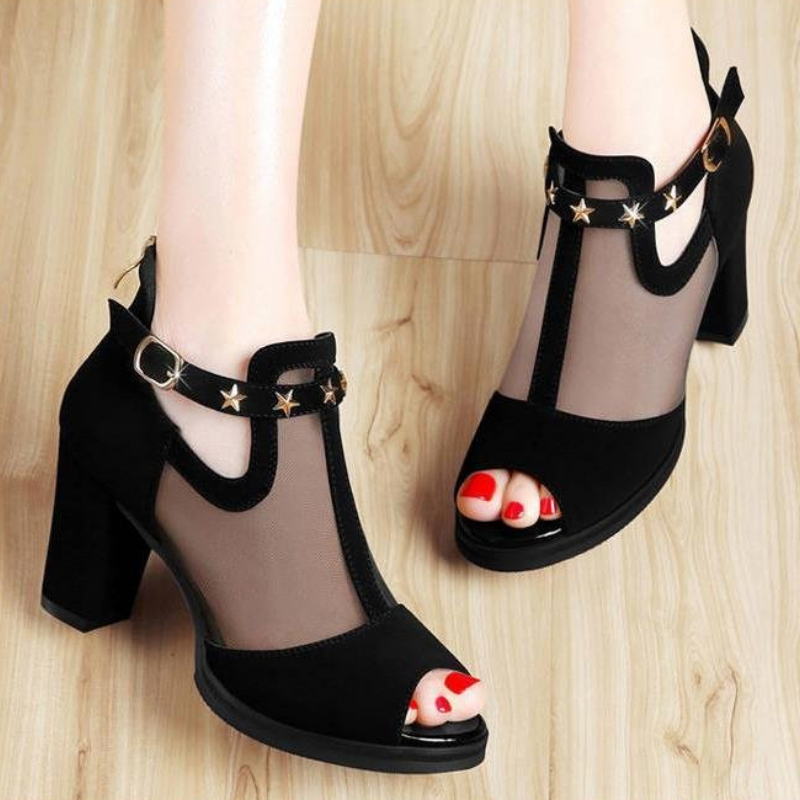 Mesh Peep Toe Blockabsatz Dame – Summer Clothing Office Bewertung und Preis